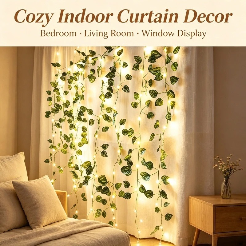 Garden Lighting Decor - Luzes de Cordão LED com Folhas