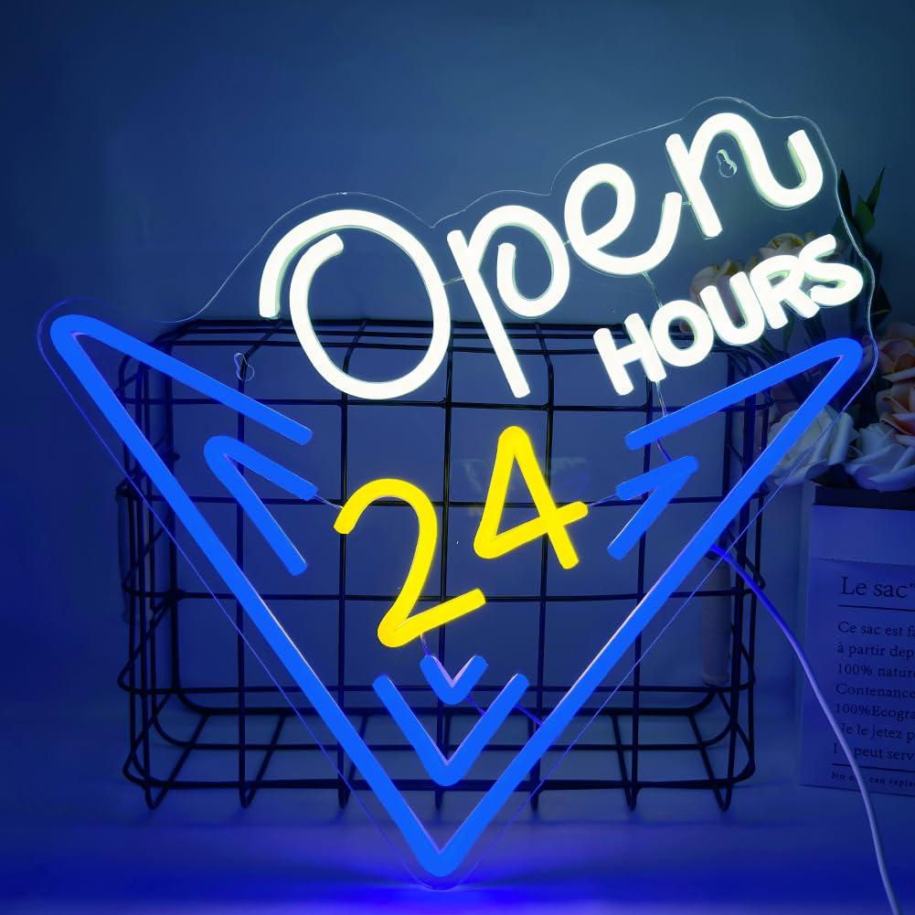 Decor Lighting Opening Hours - Letreiro Neon Aberto 24 Horas com