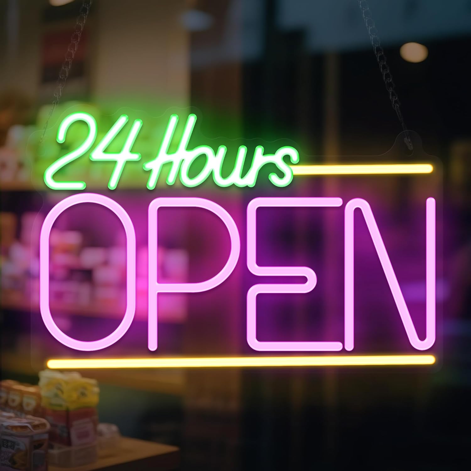 Decor Lighting Opening Hours - Letreiro Neon Aberto 24 Horas Luz