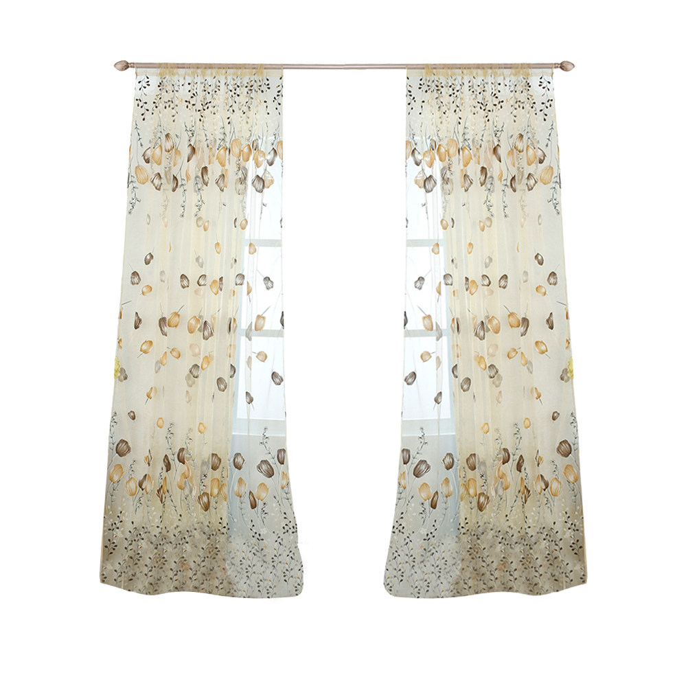 Kitchen Decor Lighting - Cortinas Voile Tulipa 100x200cm Semitransparentes Florais