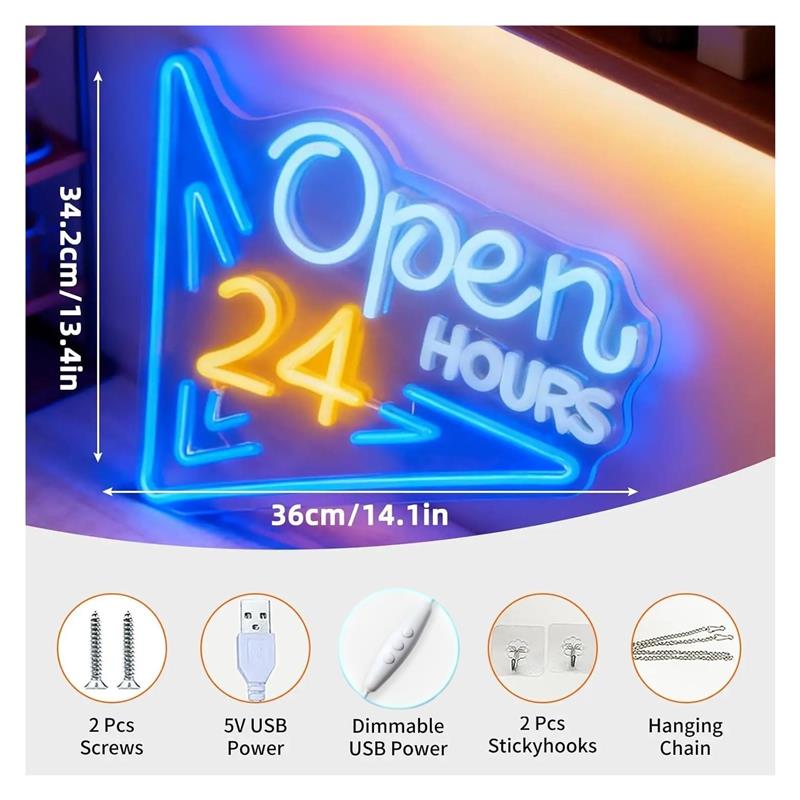 Letreiro neon aberto 24 horas, - Decor Lighting Opening Hours avaliação e preço